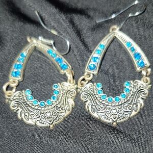 Intricate Silver and Blue Dangle Earrings